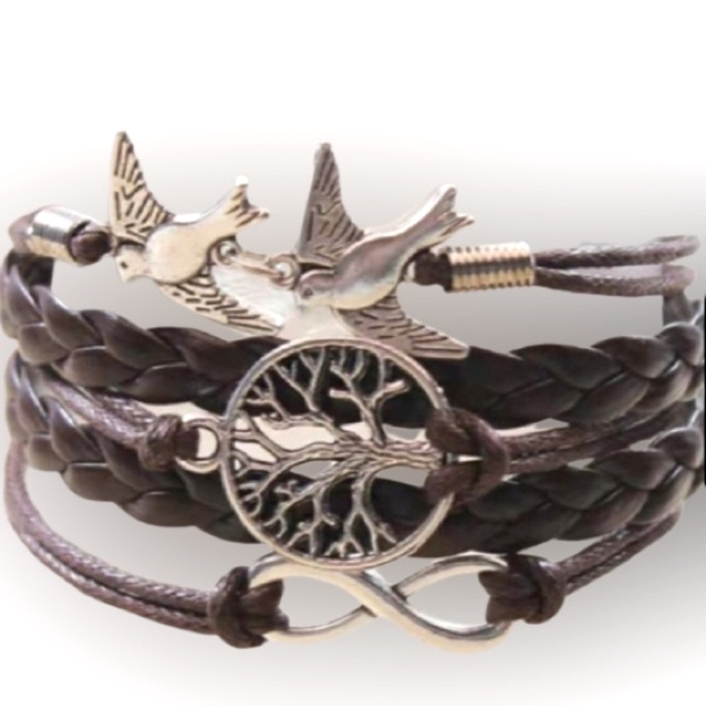 NEW 2 Boho Bracelets Thick Braided Bracelet & Artisan Leather Bracelet